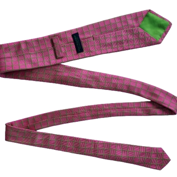 Lilly Pulitzer Men's Pink Green Check Silk Tie - Picture 2 of 6
